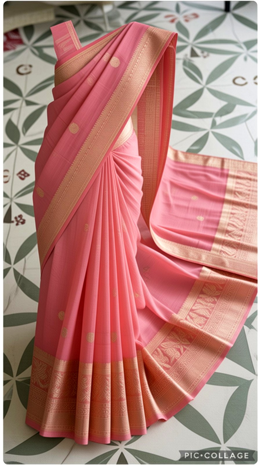 Pink silk saree draping
