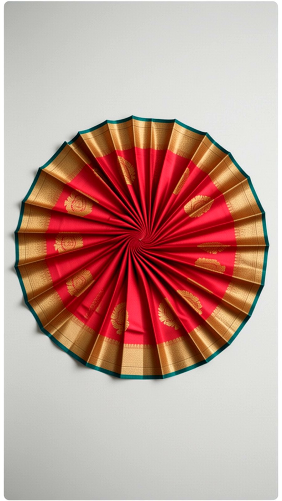 Red silk saree fan pleating